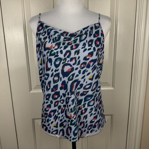 Nine West Women Sz S Camisole Tank Top Blue Animal Print Cowl Front Neck - Picture 1 of 8